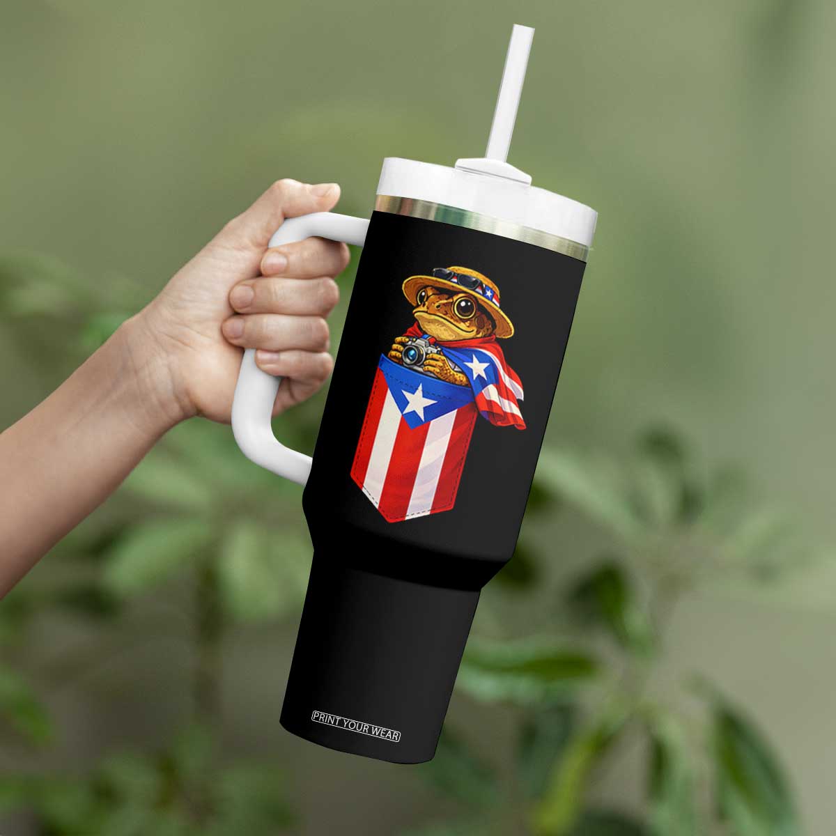 Funny Coqui Frog Puerto Rico Flag Tumbler With Handle Puerto Rican Taino Buricua Borinquen TS10 Print Your Wear