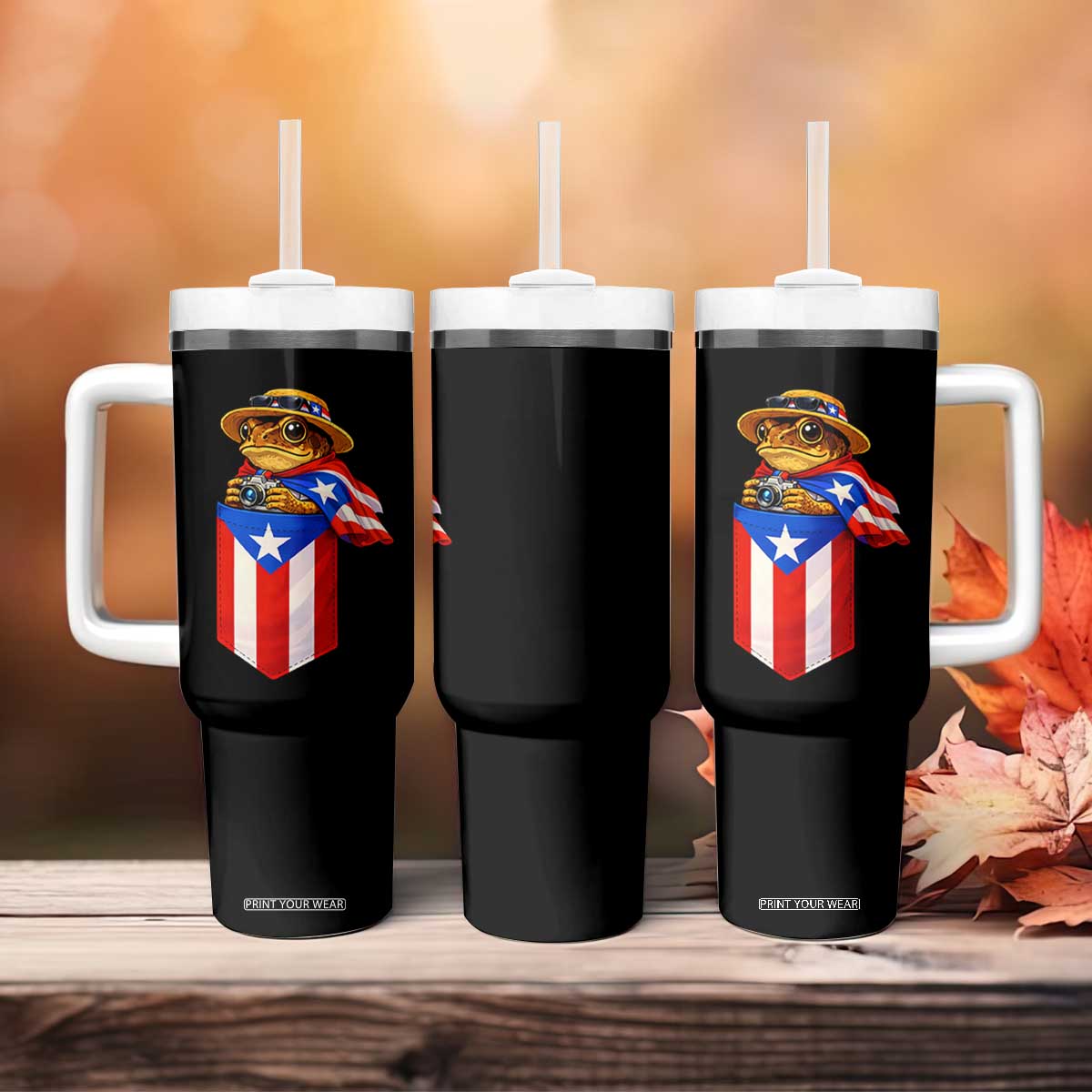 Funny Coqui Frog Puerto Rico Flag Tumbler With Handle Puerto Rican Taino Buricua Borinquen TS10 Print Your Wear