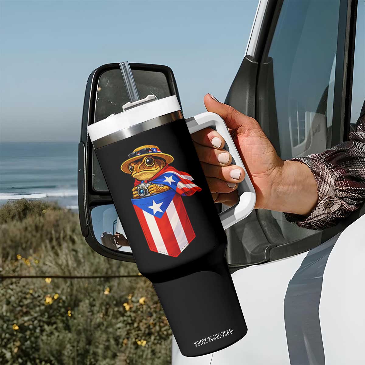 Funny Coqui Frog Puerto Rico Flag Tumbler With Handle Puerto Rican Taino Buricua Borinquen TS10 Print Your Wear