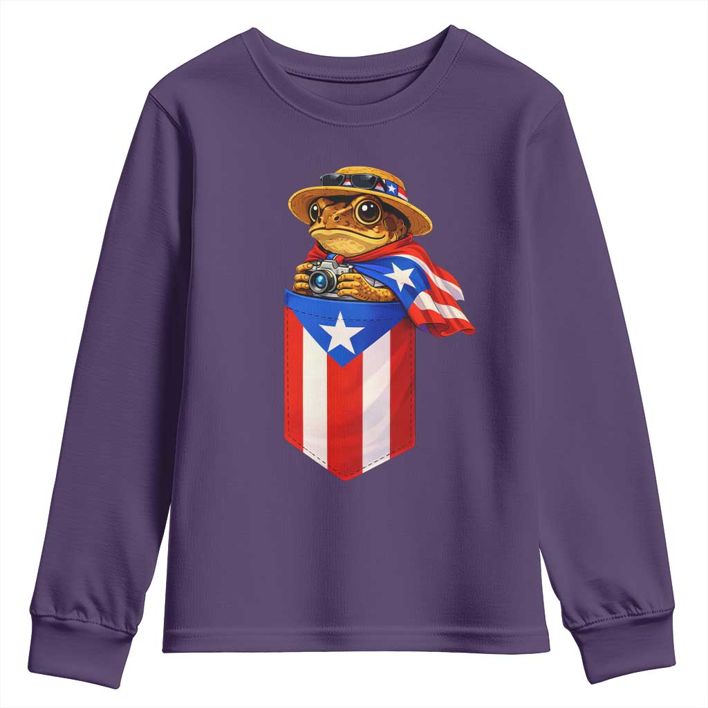 Funny Coqui Frog Puerto Rico Flag Youth Sweatshirt Puerto Rican Taino Buricua Borinquen TS10 Purple Print Your Wear
