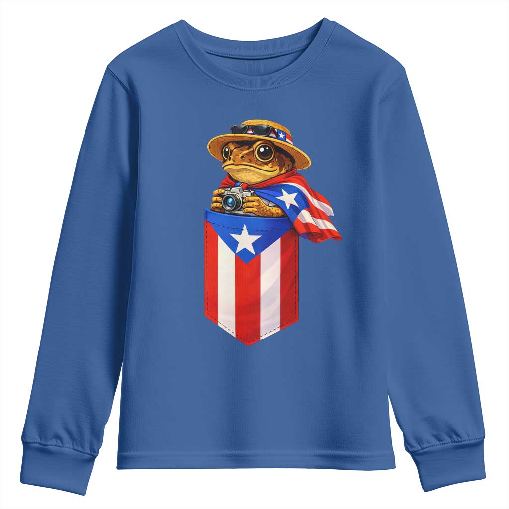 Funny Coqui Frog Puerto Rico Flag Youth Sweatshirt Puerto Rican Taino Buricua Borinquen TS10 Royal Blue Print Your Wear