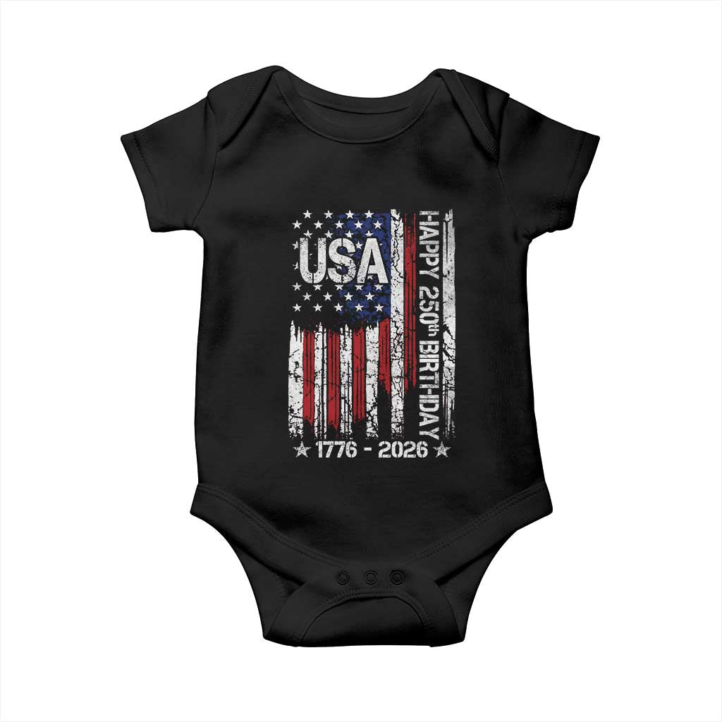 250 Years America Anniversary Flag Baby Onesie 4th of July Patriotic Independence Day TS10 Black Print Your Wear