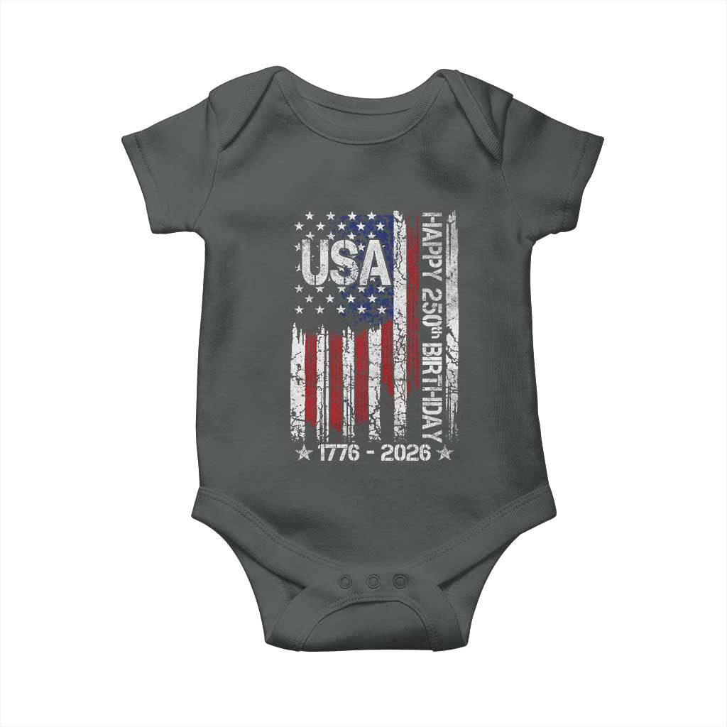 250 Years America Anniversary Flag Baby Onesie 4th of July Patriotic Independence Day TS10 Dark Heather Print Your Wear