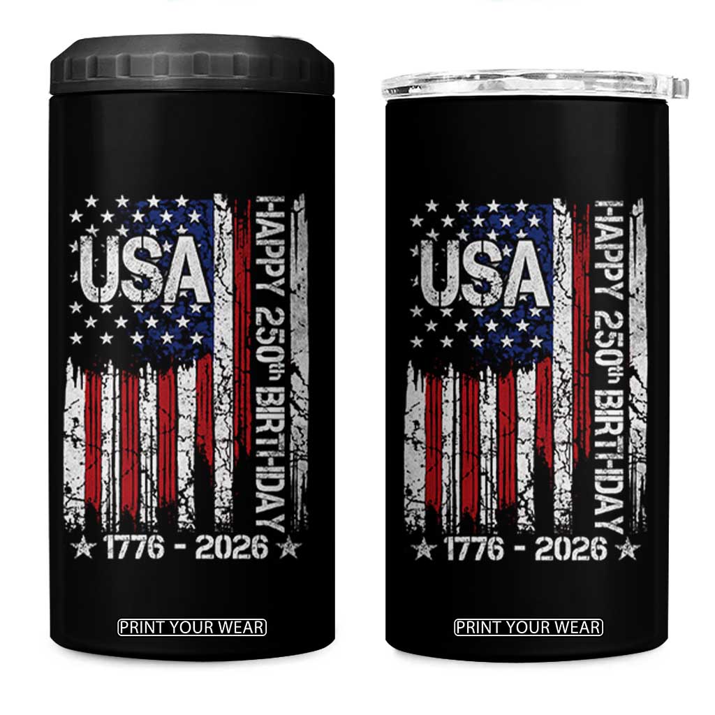 250 Years America Anniversary Flag 4 in 1 Can Cooler Tumbler 4th of July Patriotic Independence Day TS10 One Size: 16 oz Black Print Your Wear