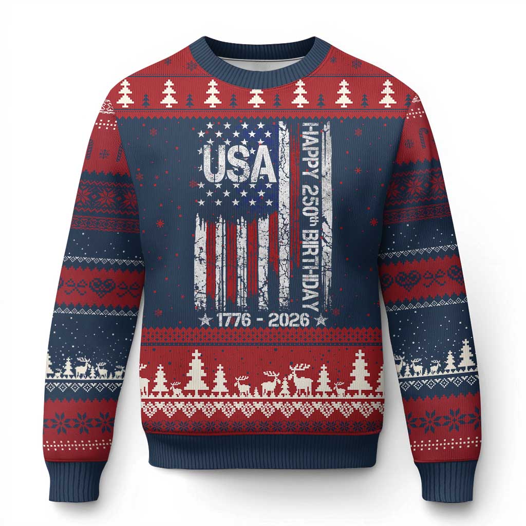 250 Years America Anniversary Flag Ugly Christmas Sweater 4th of July Patriotic Independence Day TS10 Navy Red Print Your Wear