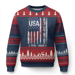 250 Years America Anniversary Flag Ugly Christmas Sweater 4th of July Patriotic Independence Day TS10 Navy Red Print Your Wear