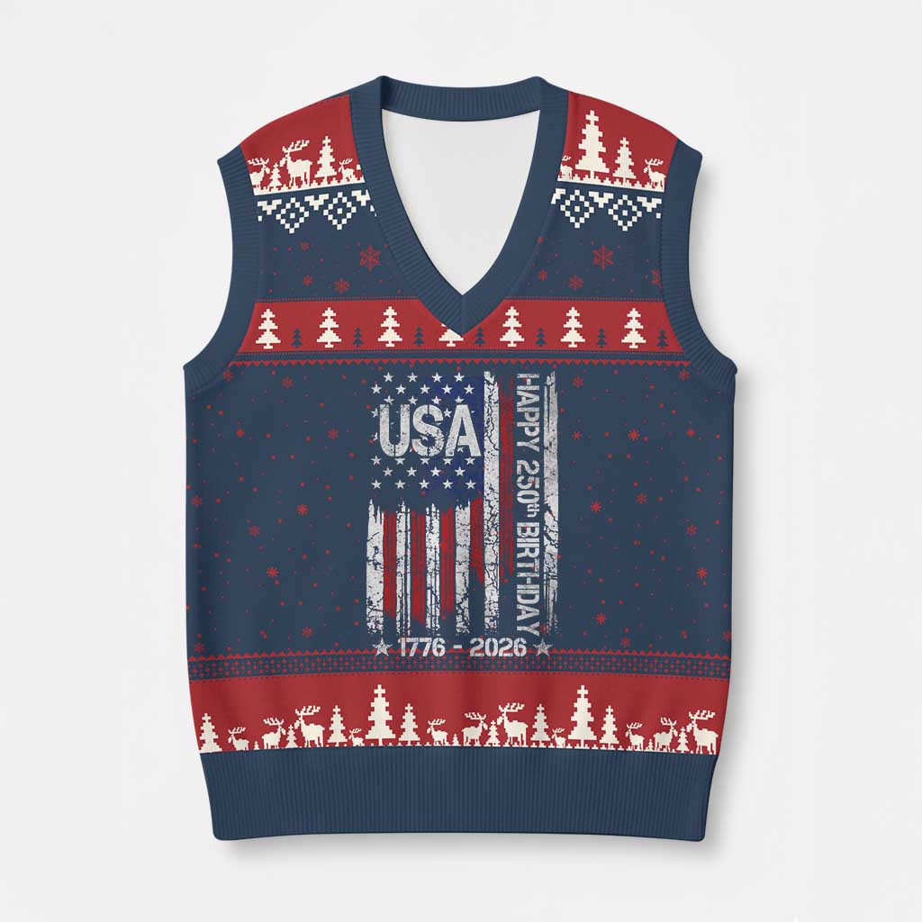 250 Years America Anniversary Flag V-Neck Knit Sweater Vest 4th of July Patriotic Independence Day TS10 Navy Red Print Your Wear