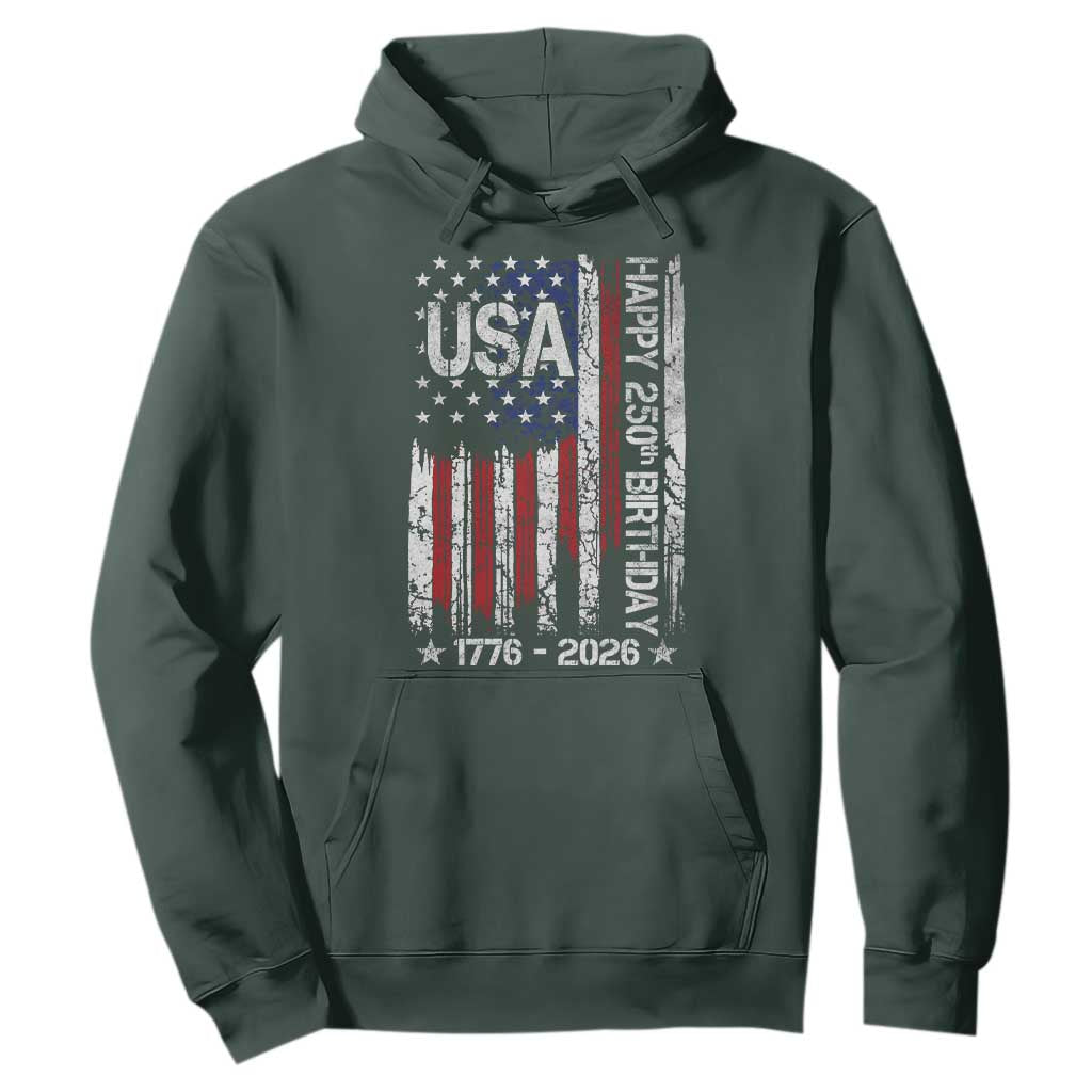 250 Years America Anniversary Flag Hoodie 4th of July Patriotic Independence Day TS10 Dark Forest Green Print Your Wear