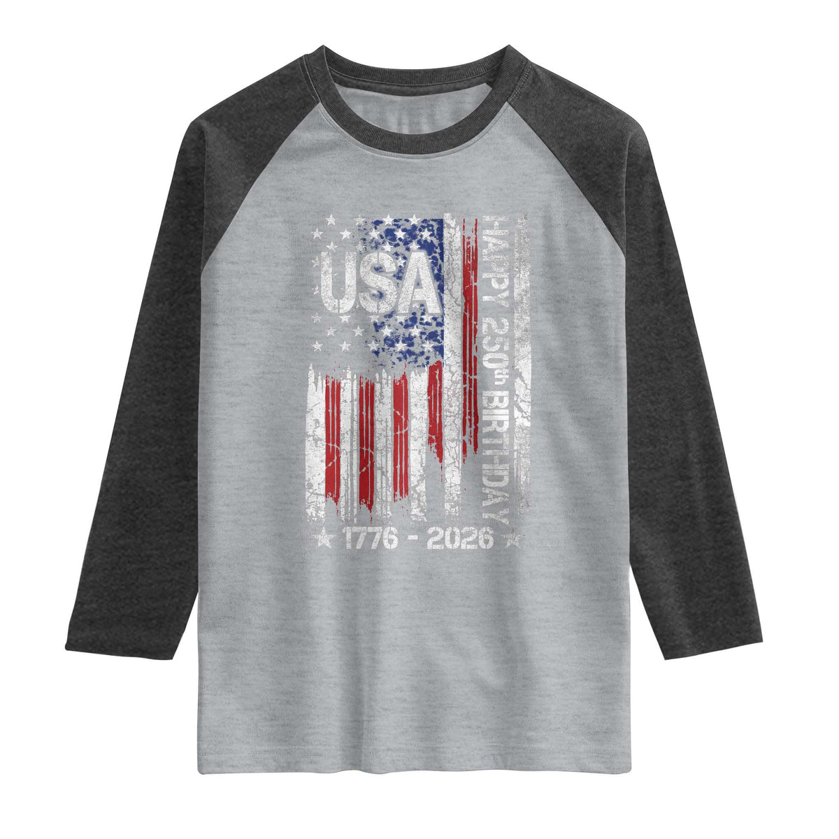250 Years America Anniversary Flag Raglan Shirt 4th of July Patriotic Independence Day TS10 Heather Gray Heather Charcoal Print Your Wear