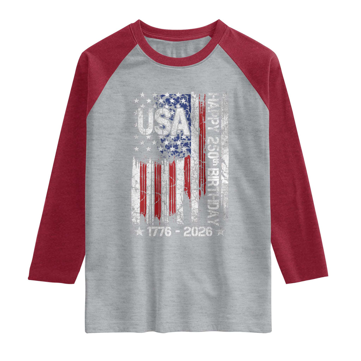 250 Years America Anniversary Flag Raglan Shirt 4th of July Patriotic Independence Day TS10 Heather Gray Heather Red Print Your Wear