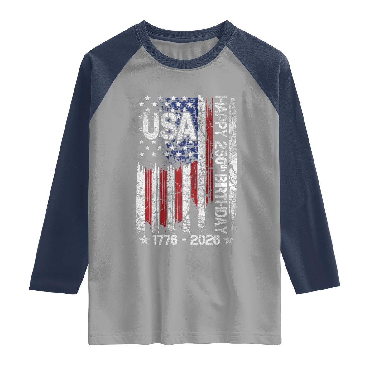 250 Years America Anniversary Flag Raglan Shirt 4th of July Patriotic Independence Day TS10 Sport Gray Navy Print Your Wear