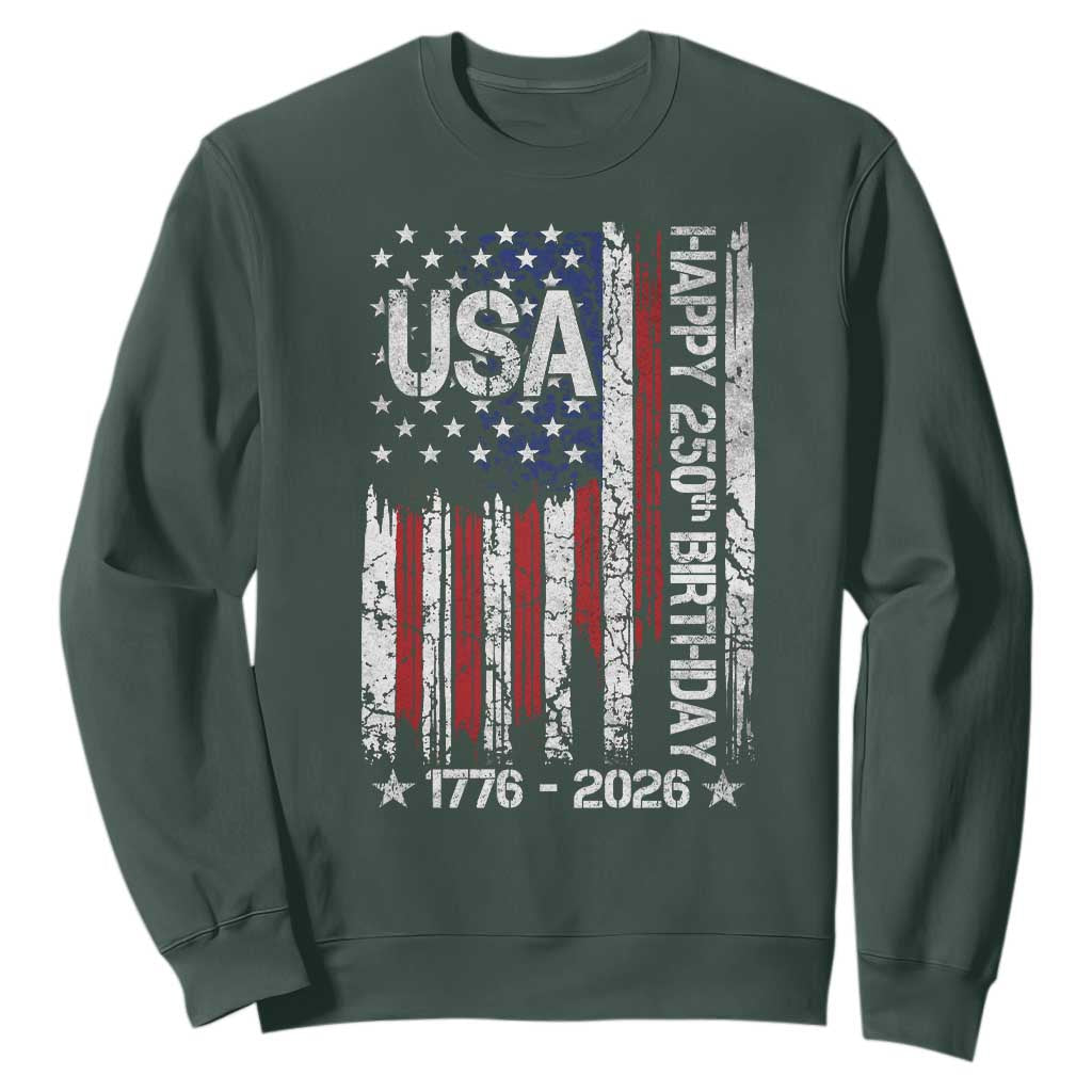 250 Years America Anniversary Flag Sweatshirt 4th of July Patriotic Independence Day TS10 Dark Forest Green Print Your Wear