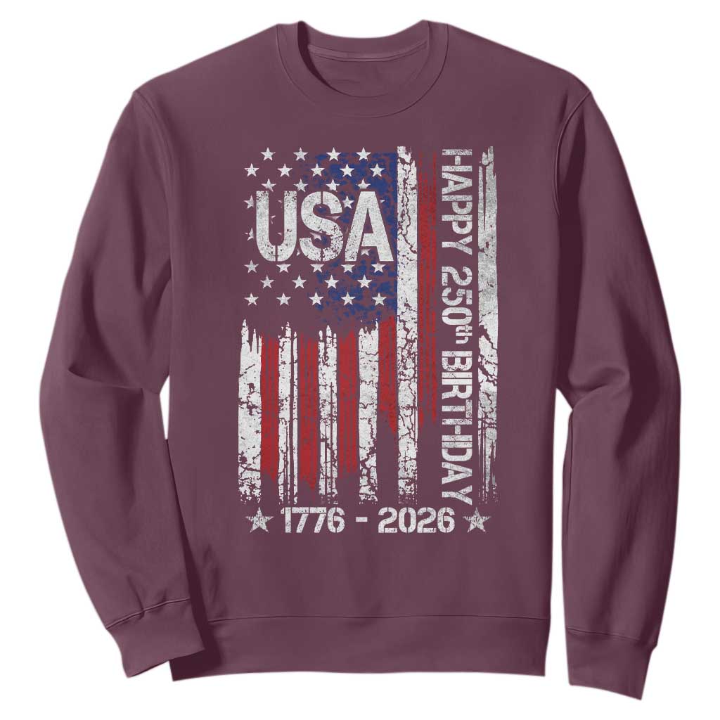 250 Years America Anniversary Flag Sweatshirt 4th of July Patriotic Independence Day TS10 Maroon Print Your Wear