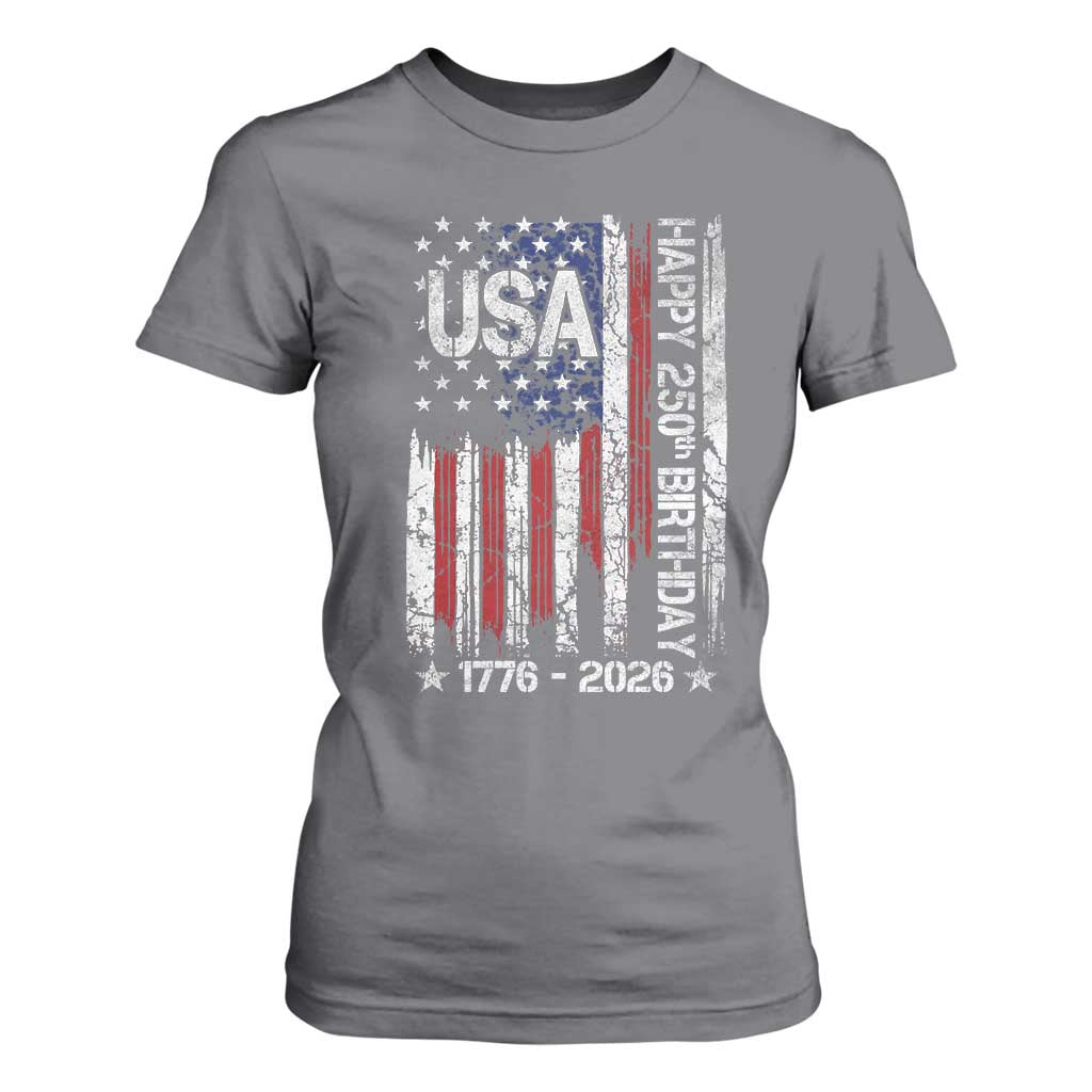 250 Years America Anniversary Flag T Shirt For Women 4th of July Patriotic Independence Day TS10 Charcoal Print Your Wear