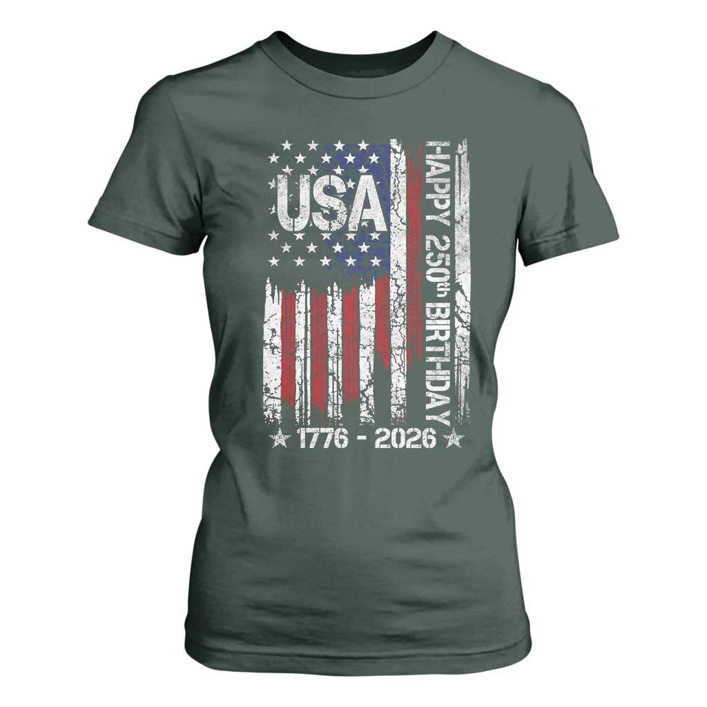 250 Years America Anniversary Flag T Shirt For Women 4th of July Patriotic Independence Day TS10 Dark Forest Green Print Your Wear