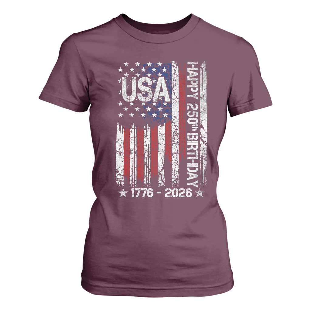 250 Years America Anniversary Flag T Shirt For Women 4th of July Patriotic Independence Day TS10 Maroon Print Your Wear