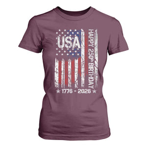 250 Years America Anniversary Flag T Shirt For Women 4th of July Patriotic Independence Day TS10 Maroon Print Your Wear