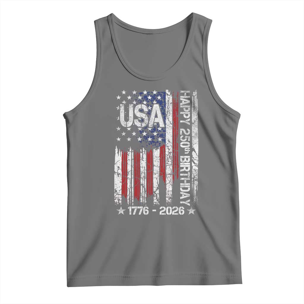 250 Years America Anniversary Flag Tank Top 4th of July Patriotic Independence Day TS10 Black Heather Print Your Wear