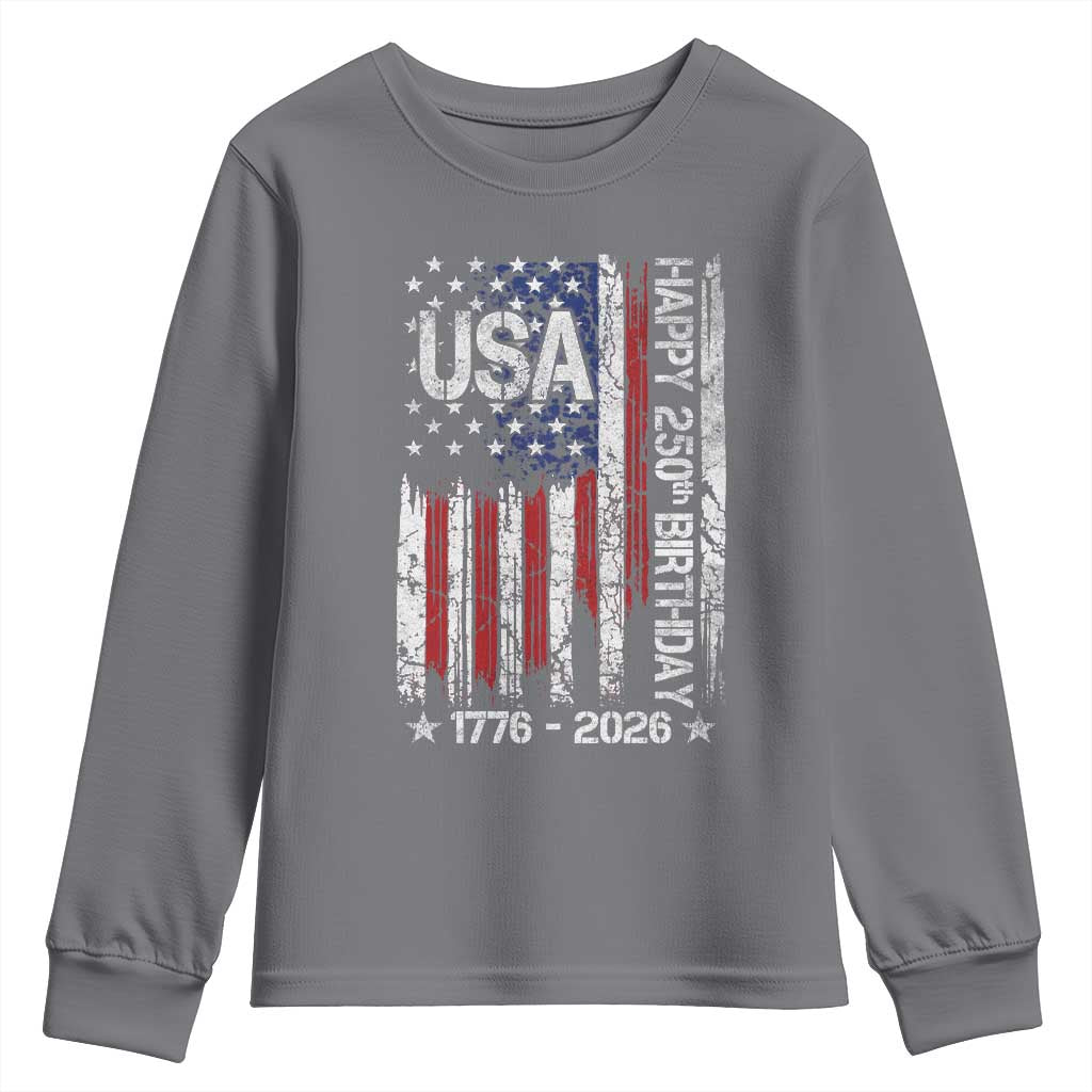 250 Years America Anniversary Flag Youth Sweatshirt 4th of July Patriotic Independence Day TS10 Charcoal Print Your Wear