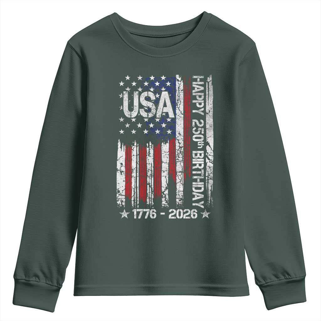 250 Years America Anniversary Flag Youth Sweatshirt 4th of July Patriotic Independence Day TS10 Dark Forest Green Print Your Wear