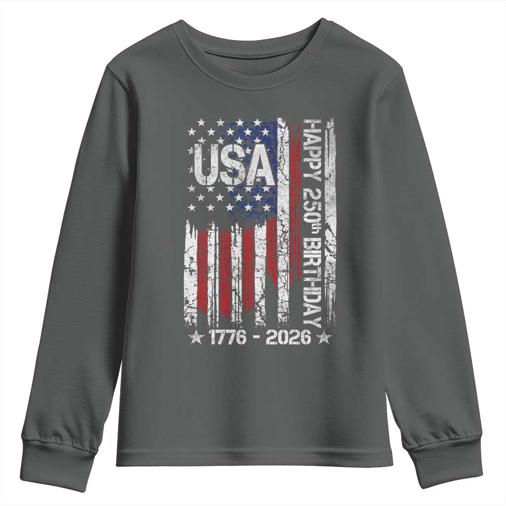 250 Years America Anniversary Flag Youth Sweatshirt 4th of July Patriotic Independence Day TS10 Dark Heather Print Your Wear