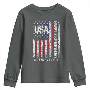 250 Years America Anniversary Flag Youth Sweatshirt 4th of July Patriotic Independence Day TS10 Dark Heather Print Your Wear