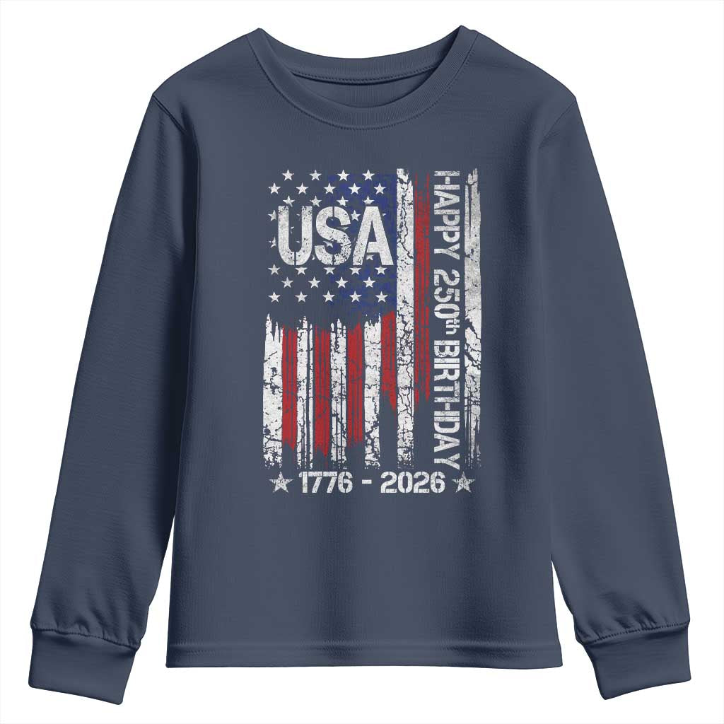 250 Years America Anniversary Flag Youth Sweatshirt 4th of July Patriotic Independence Day TS10 Navy Print Your Wear