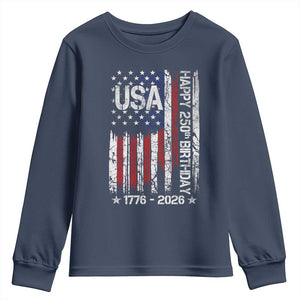 250 Years America Anniversary Flag Youth Sweatshirt 4th of July Patriotic Independence Day TS10 Navy Print Your Wear