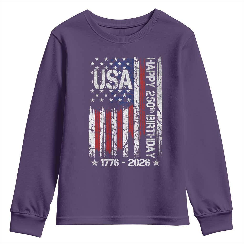 250 Years America Anniversary Flag Youth Sweatshirt 4th of July Patriotic Independence Day TS10 Purple Print Your Wear