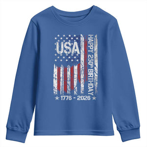 250 Years America Anniversary Flag Youth Sweatshirt 4th of July Patriotic Independence Day TS10 Royal Blue Print Your Wear
