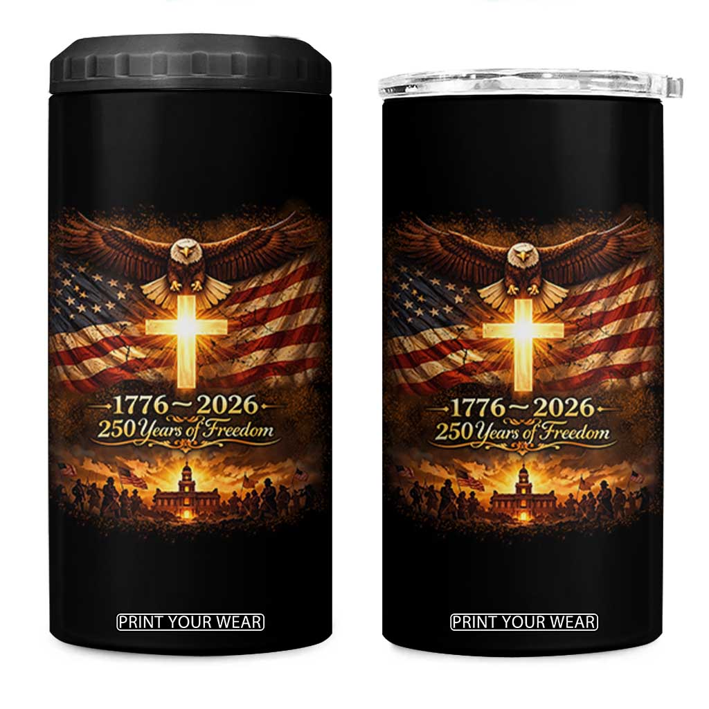 250th Anniversary USA 4 in 1 Can Cooler Tumbler 1776 2026 4th of July Patriotic Us 250 Flag TS10 One Size: 16 oz Black Print Your Wear