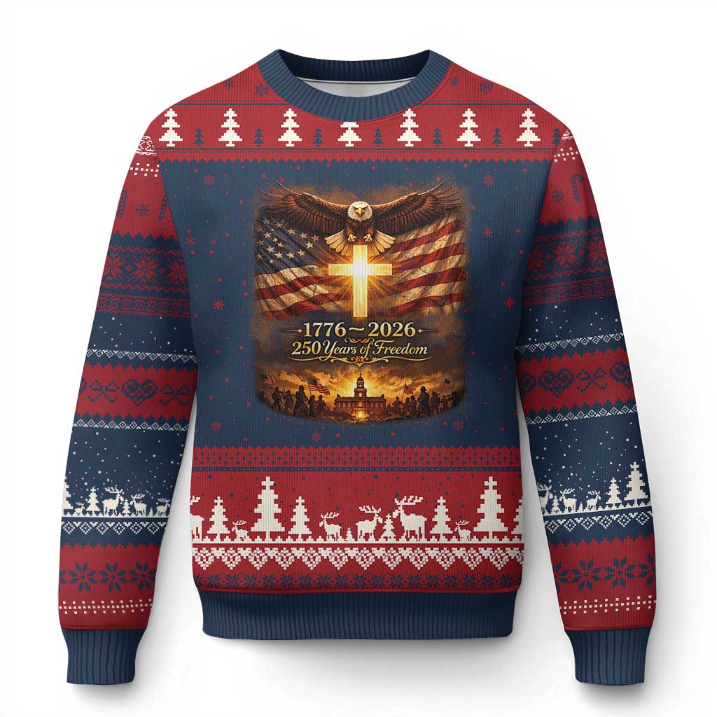 250th Anniversary USA Ugly Christmas Sweater 1776 2026 4th of July Patriotic Us 250 Flag TS10 Navy Red Print Your Wear