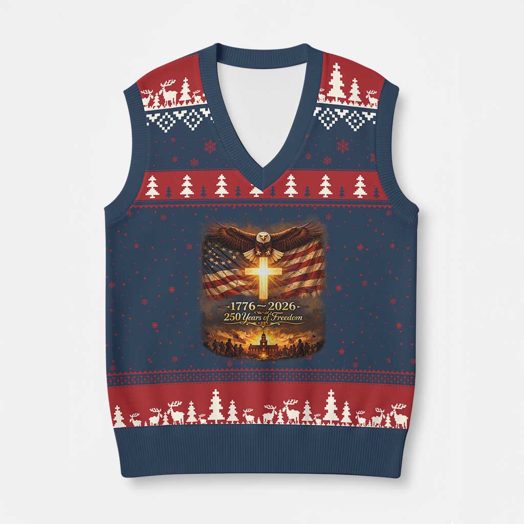250th Anniversary USA V-Neck Knit Sweater Vest 1776 2026 4th of July Patriotic Us 250 Flag TS10 Navy Red Print Your Wear