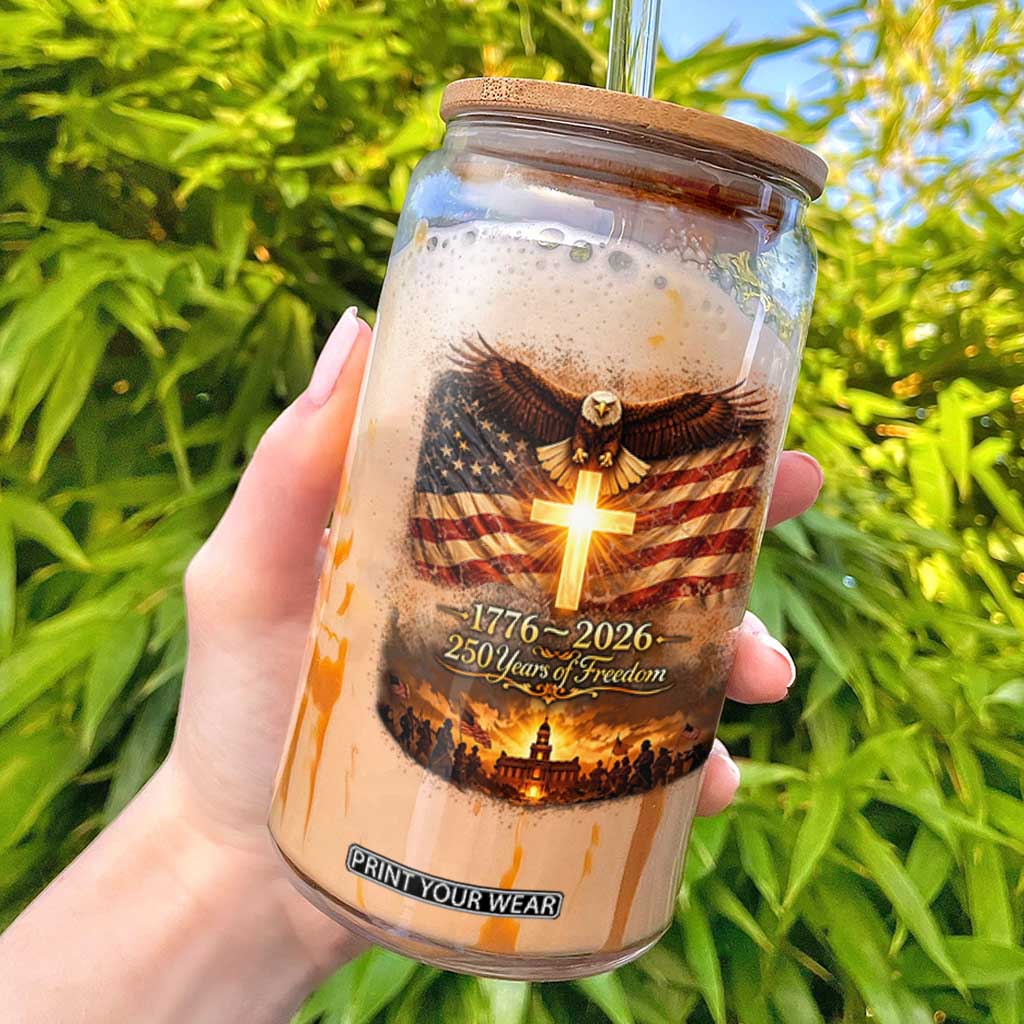 250th Anniversary USA Glass Can 1776 2026 4th of July Patriotic Us 250 Flag TS10 Black Print Your Wear