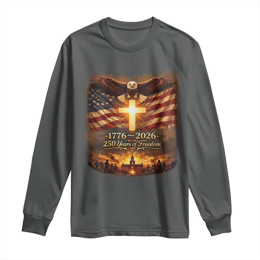 250th Anniversary USA Long Sleeve Shirt 1776 2026 4th of July Patriotic Us 250 Flag TS10 Dark Heather Print Your Wear