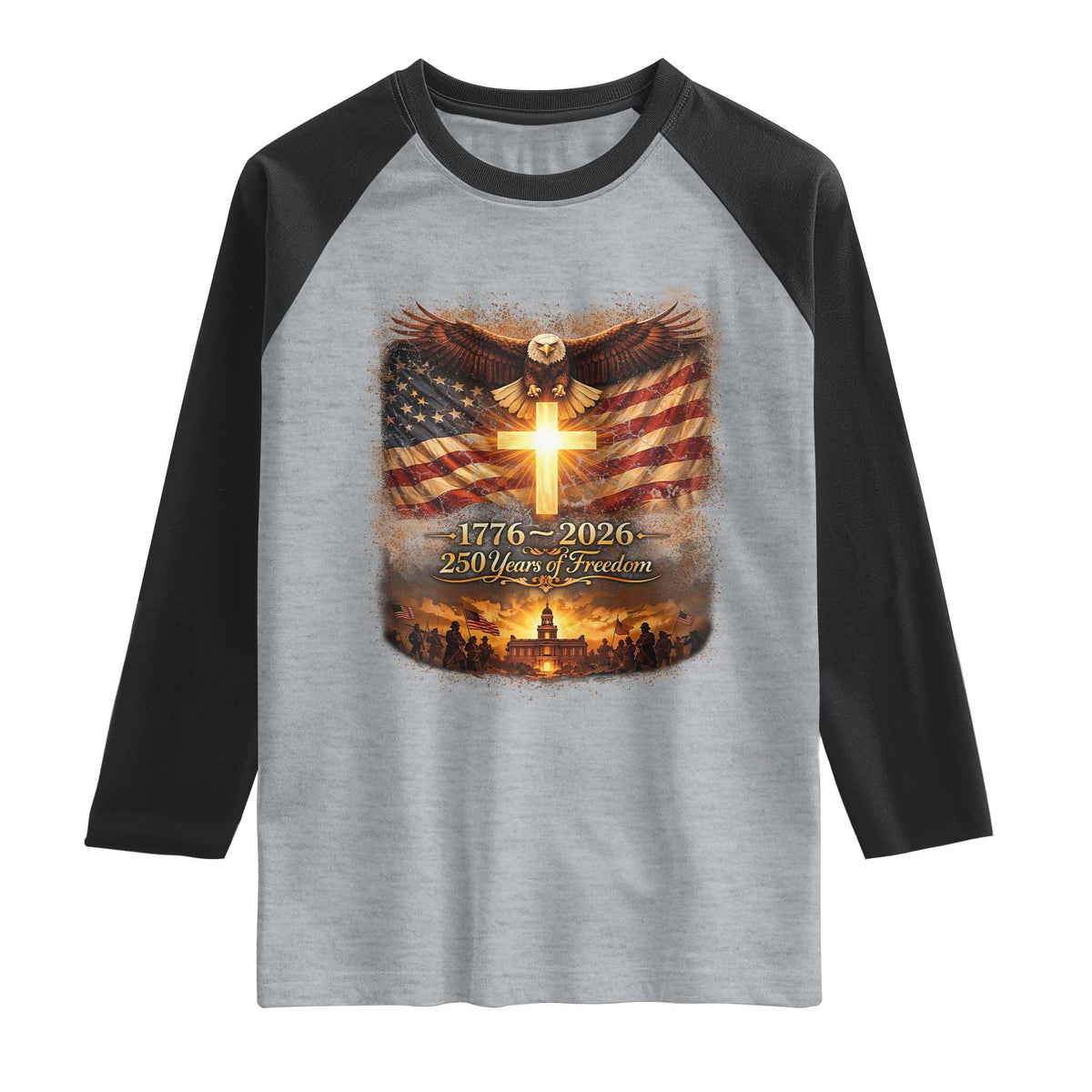 250th Anniversary USA Raglan Shirt 1776 2026 4th of July Patriotic Us 250 Flag TS10 Heather Gray Black Print Your Wear