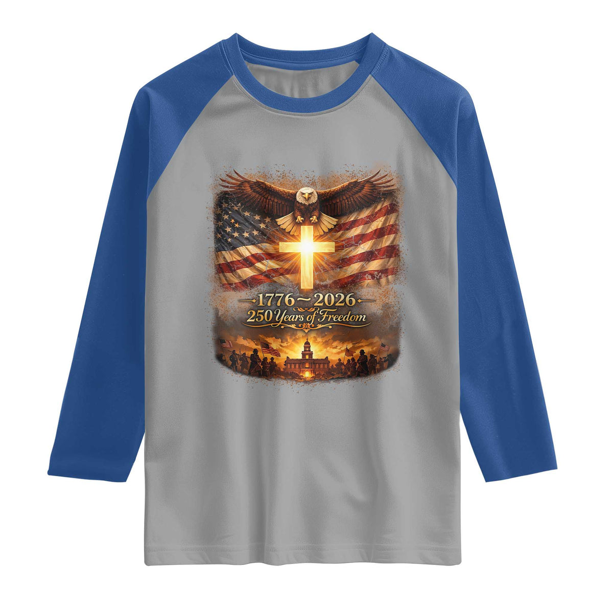 250th Anniversary USA Raglan Shirt 1776 2026 4th of July Patriotic Us 250 Flag TS10 Sport Gray Royal Print Your Wear