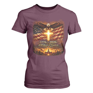 250th Anniversary USA T Shirt For Women 1776 2026 4th of July Patriotic Us 250 Flag TS10 Maroon Print Your Wear