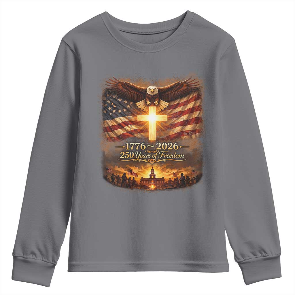 250th Anniversary USA Youth Sweatshirt 1776 2026 4th of July Patriotic Us 250 Flag TS10 Charcoal Print Your Wear