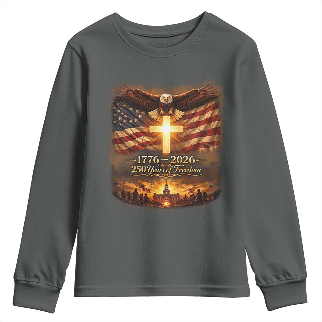 250th Anniversary USA Youth Sweatshirt 1776 2026 4th of July Patriotic Us 250 Flag TS10 Dark Heather Print Your Wear