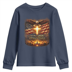 250th Anniversary USA Youth Sweatshirt 1776 2026 4th of July Patriotic Us 250 Flag TS10 Navy Print Your Wear