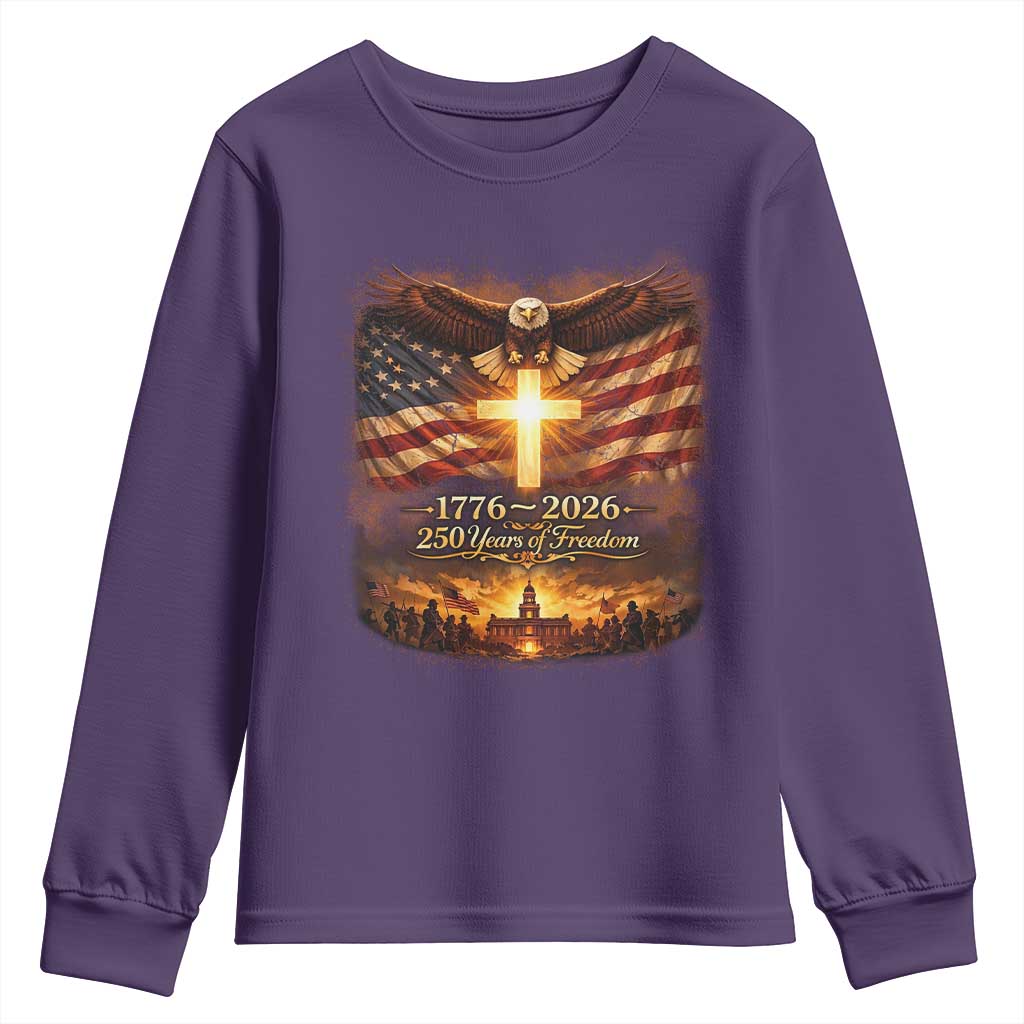 250th Anniversary USA Youth Sweatshirt 1776 2026 4th of July Patriotic Us 250 Flag TS10 Purple Print Your Wear