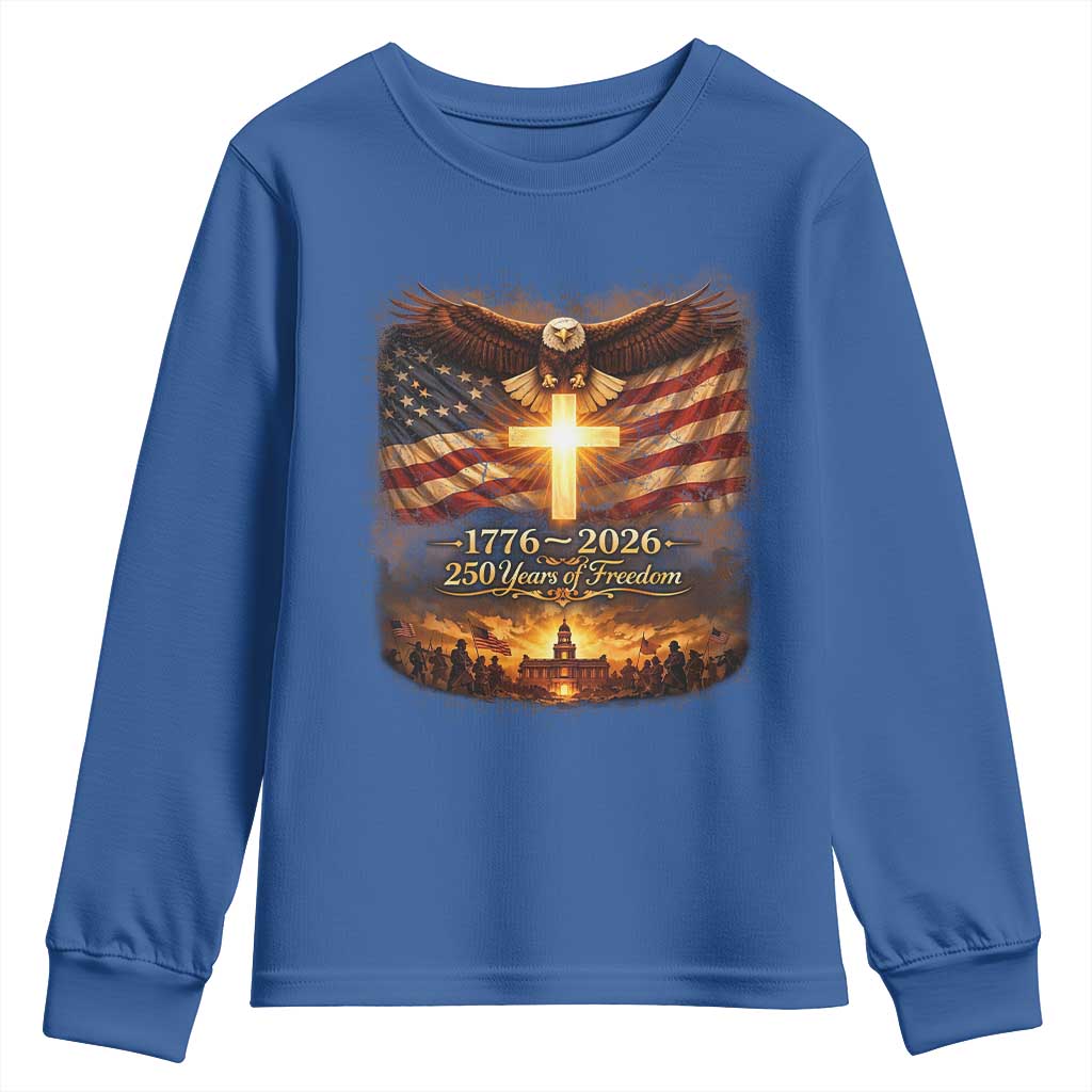 250th Anniversary USA Youth Sweatshirt 1776 2026 4th of July Patriotic Us 250 Flag TS10 Royal Blue Print Your Wear