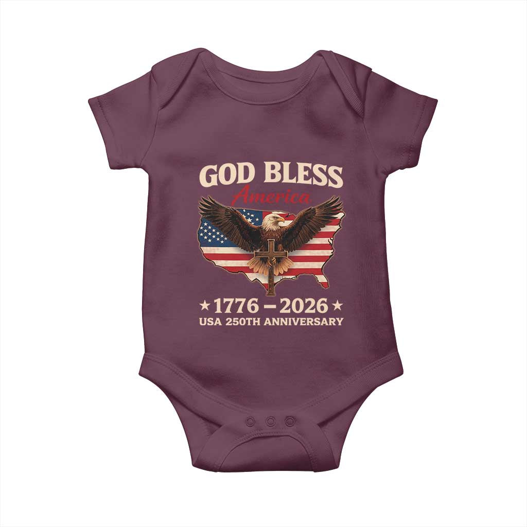 God Bless America 250th Anniversary Baby Onesie 250 Years USA 4th Of July TS10 Maroon Print Your Wear