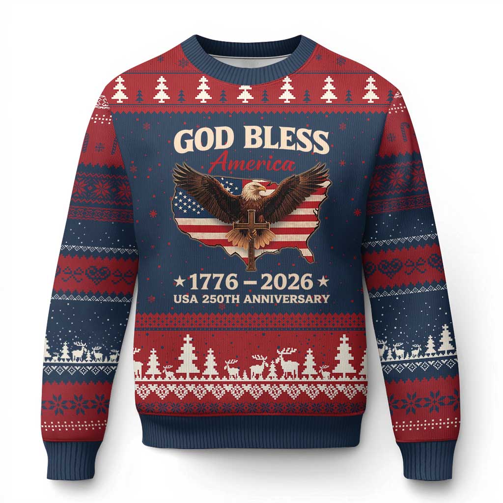 God Bless America 250th Anniversary Ugly Christmas Sweater 250 Years USA 4th Of July TS10 Navy Red Print Your Wear