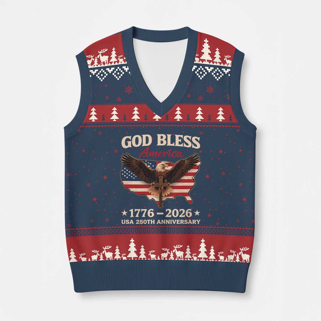 God Bless America 250th Anniversary V-Neck Knit Sweater Vest 250 Years USA 4th Of July TS10 Navy Red Print Your Wear