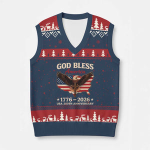 God Bless America 250th Anniversary V-Neck Knit Sweater Vest 250 Years USA 4th Of July TS10 Navy Red Print Your Wear