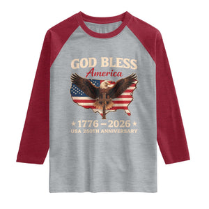 God Bless America 250th Anniversary Raglan Shirt 250 Years USA 4th Of July TS10 Heather Gray Heather Red Print Your Wear