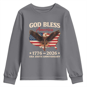 God Bless America 250th Anniversary Youth Sweatshirt 250 Years USA 4th Of July TS10 Charcoal Print Your Wear