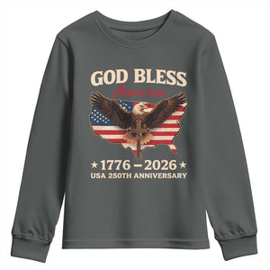 God Bless America 250th Anniversary Youth Sweatshirt 250 Years USA 4th Of July TS10 Dark Heather Print Your Wear